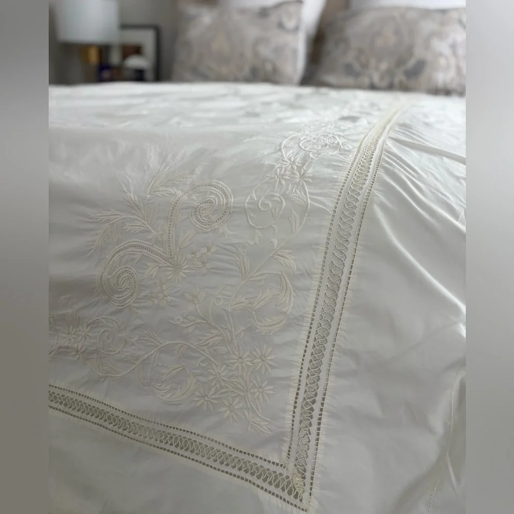 Ralph Lauren Vintage Hope Chest Border Twin Duvet White Embroidery